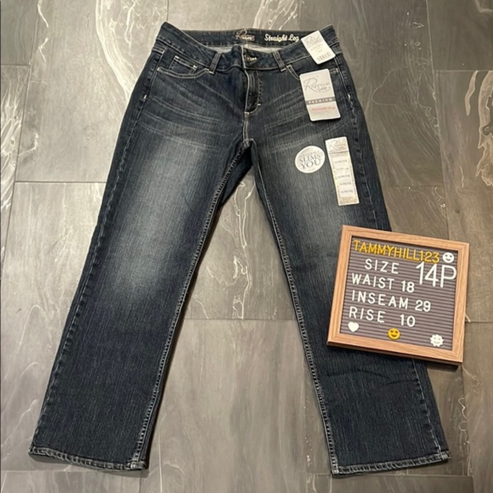 NWT LEE Reserve by Lee Size 14P Straight Leg Jeans Dark Manhattan Wash-Slims You